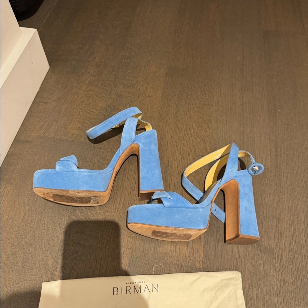 Alexandre Birman Clarita Blue Suede Platform Heels size 38 8 Bow Ankle Straps - Picture 7 of 8